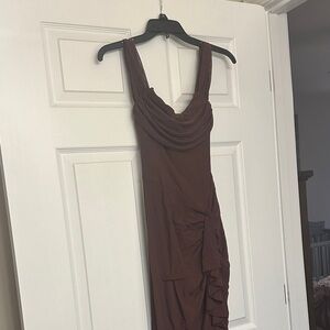 Hello Molly Asymmetrical Brown Dress